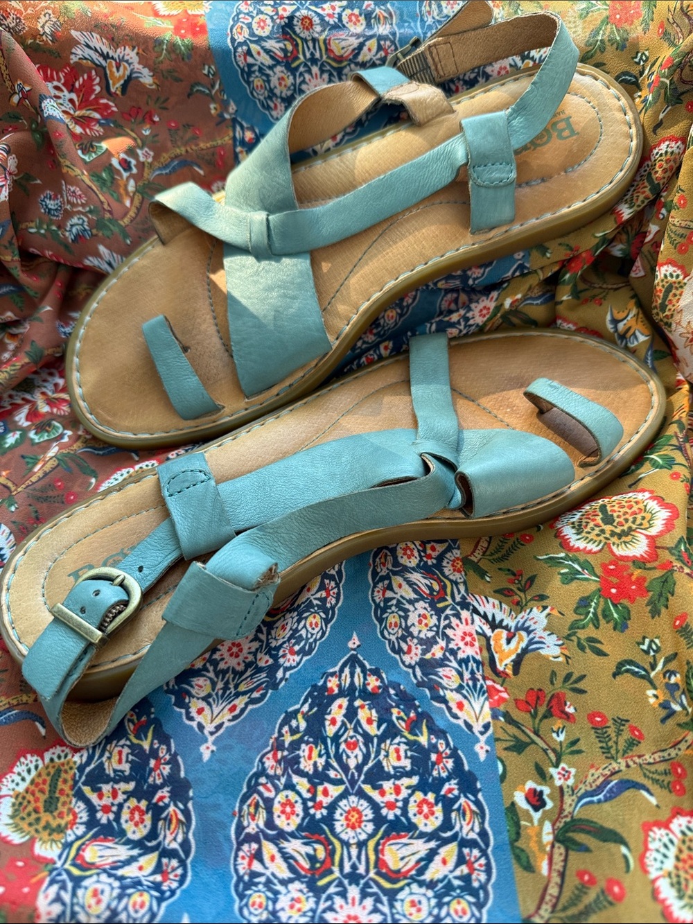 Born Comfort Strappy Leather Sandals in Light Teal